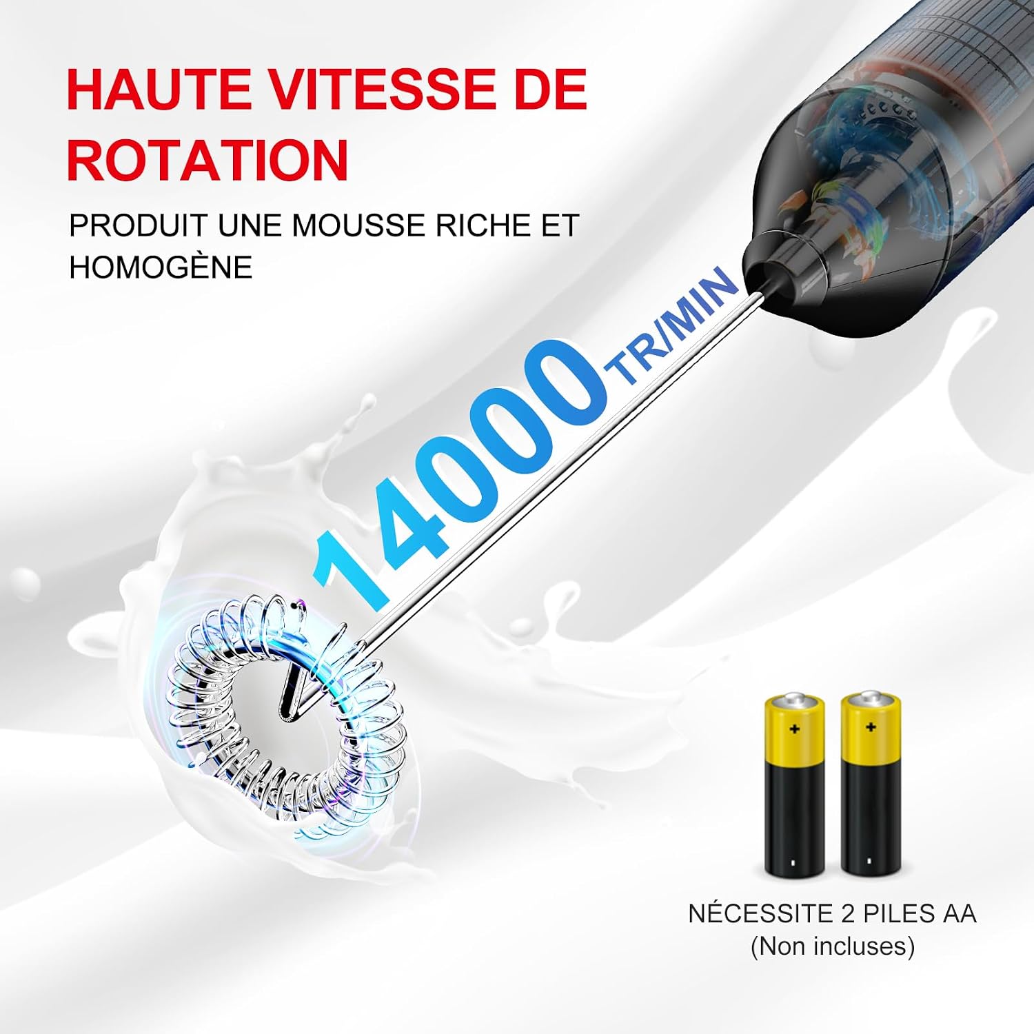 Thumbnail 1 de Bonsenkitchen Mousseur à Lait Électrique en Acier Inoxydable — Portable, 2 piles AA