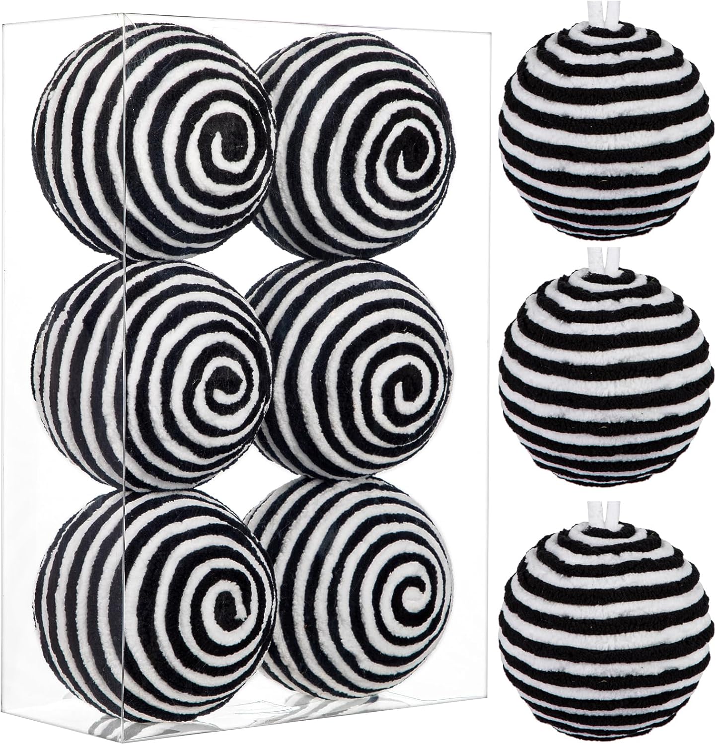 Thumbnail 6 de Oairse 10cm White Christmas Ornament Balls – 6 Large Shatterproof Yarn Baubles