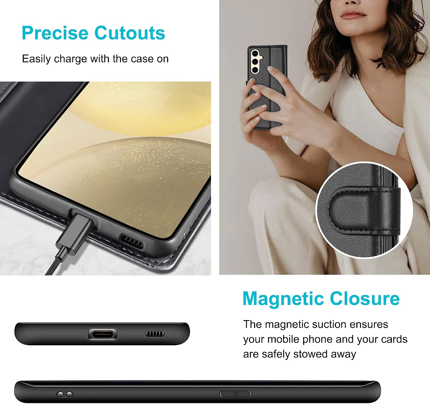 Thumbnail 4 de Kuafcase Wallet Case for Samsung Galaxy S24 — Black with 4 Card Slots, Kickstand and Magnetic Closure