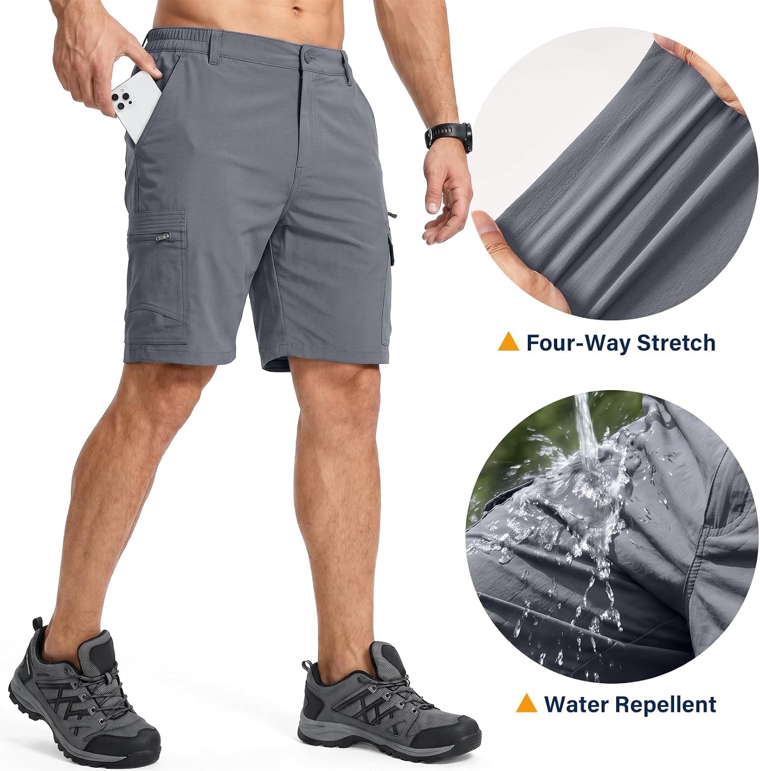 Detalle de Jessie Kidden Men's Outdoor Casual Expandable Waist Lightweight Water-Resistant Quick Dry Cargo Shorts