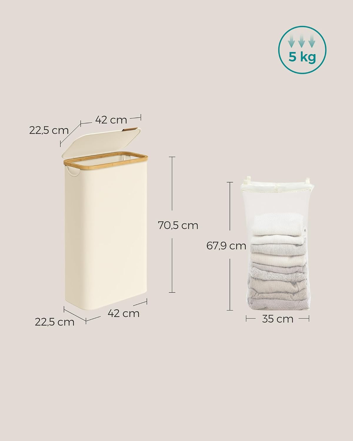 Detalle 1 de SONGMICS ROXANNE LCB514BH01 200L wasmand met deksel en 4 vakken