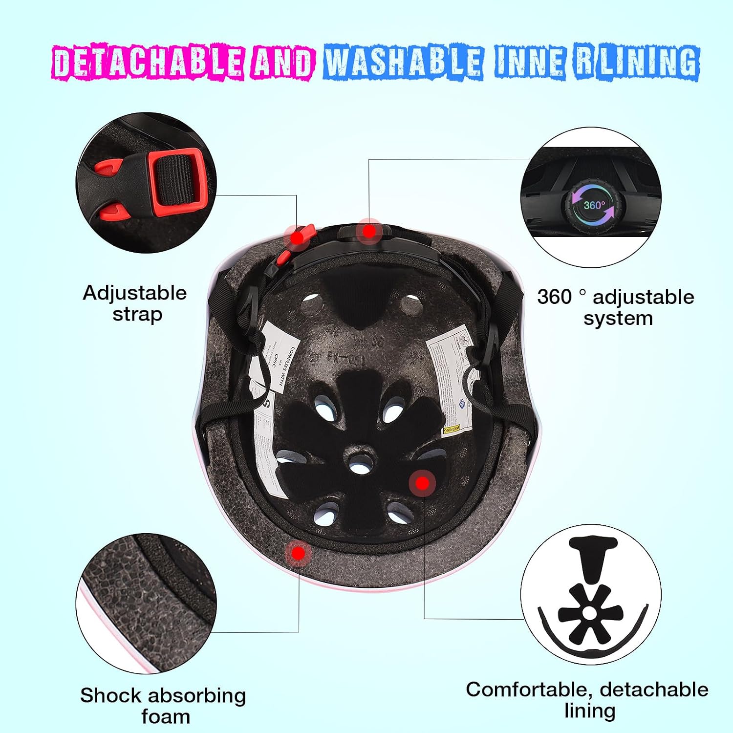 Detalle de Color Gradient Adjustable Kids Bike Helmet with Knee and Elbow Pads (Ages 3–14) with 7-in-1 Protective Gear