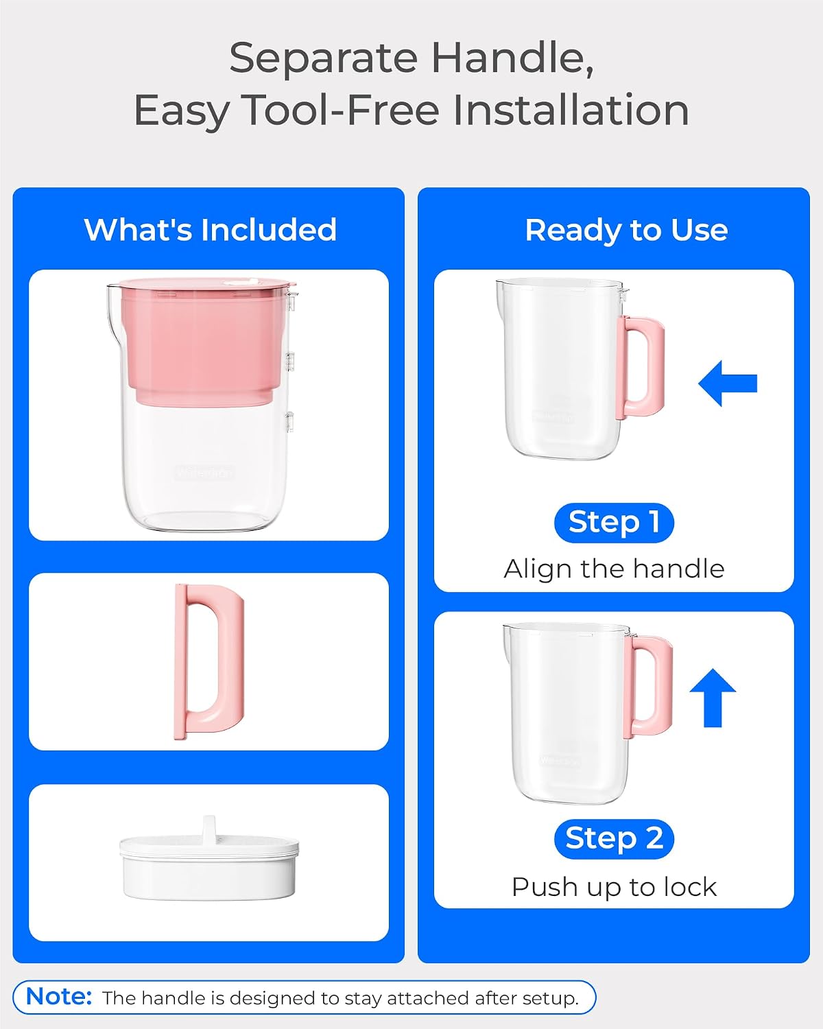 Thumbnail 4 de Waterdrop PT-12P 6-Cup Water Filter Pitcher, Pink, NSF-Certified Filter