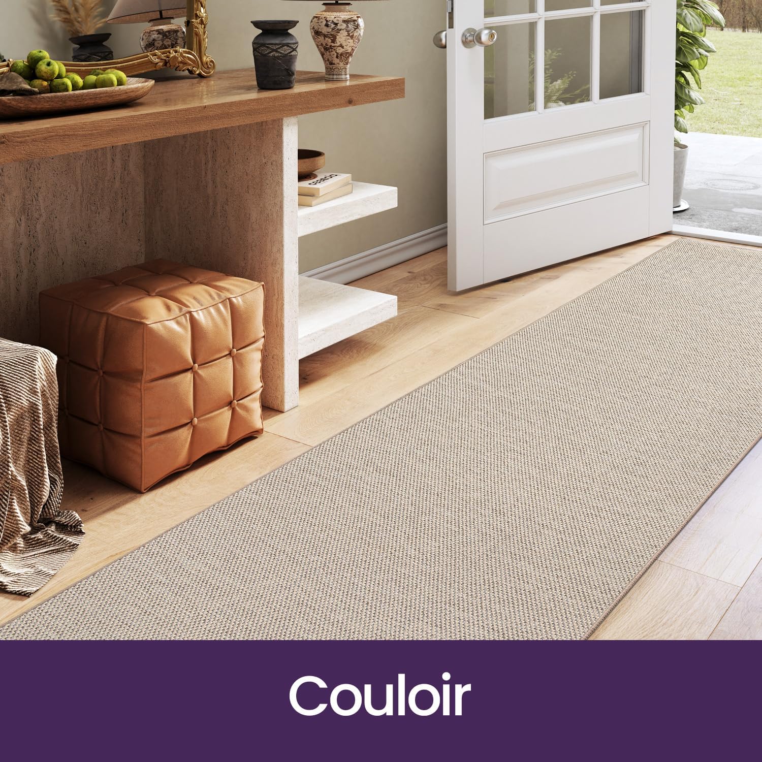 Detalle de DEXI Tapis Couloir 80 x 250 cm – Dessous en caoutchouc antidérapant, absorbant l'humidité, beige