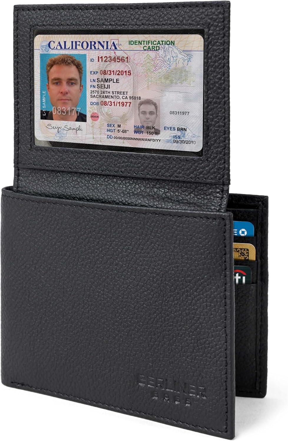 Berliner Bags Peter Portefeuille Homme en Cuir Véritable avec Protection RFID, 8 Emplacements Cartes, 2 Fenêtres ID, Billets, Coffret Cadeau – Noir