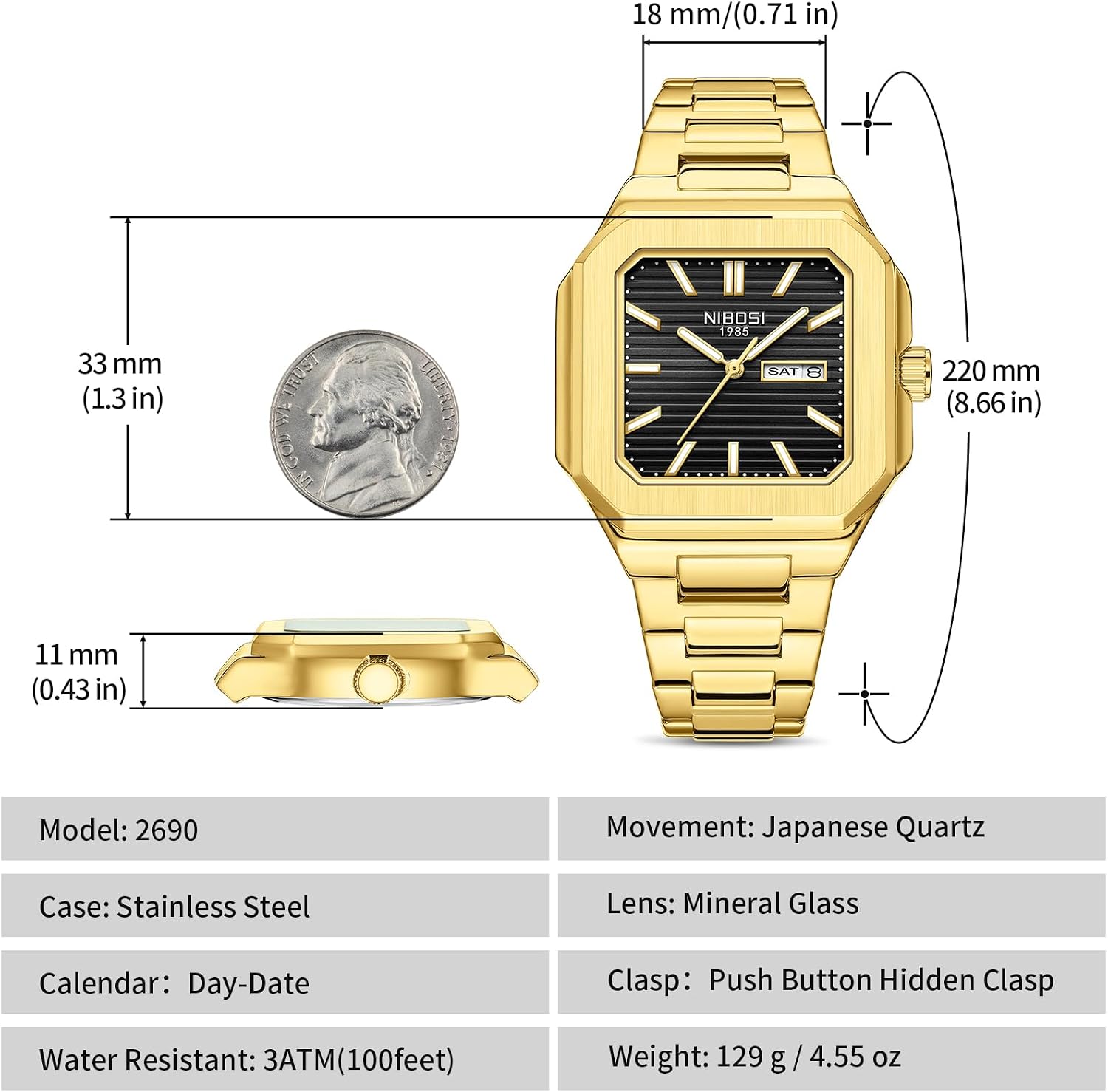 Thumbnail 6 de NIBOSI Orologio uomo quadrato analogico