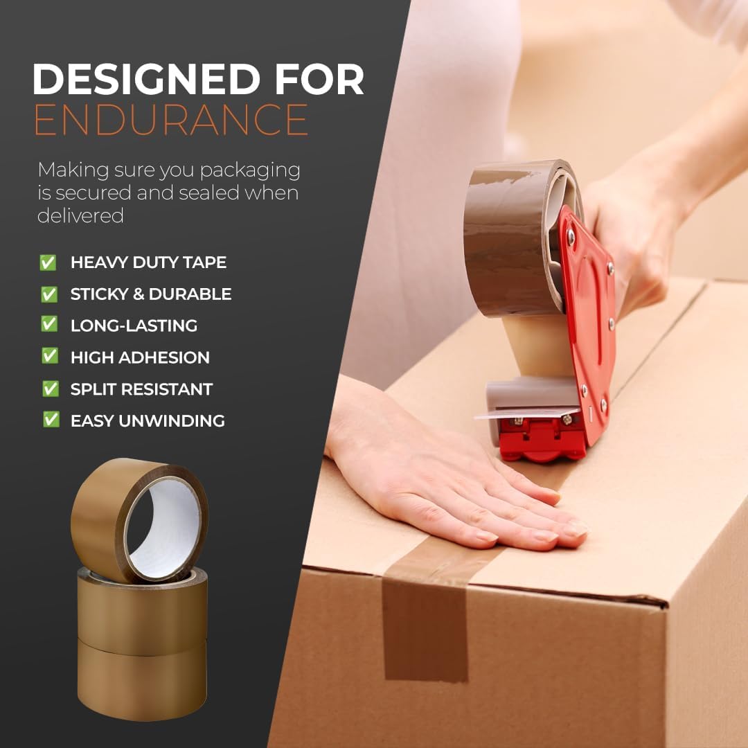 Detalle de Stick Well Industrial Brown Parcel Tape – 48mm x 66m, 3 Rolls (Low Noise)