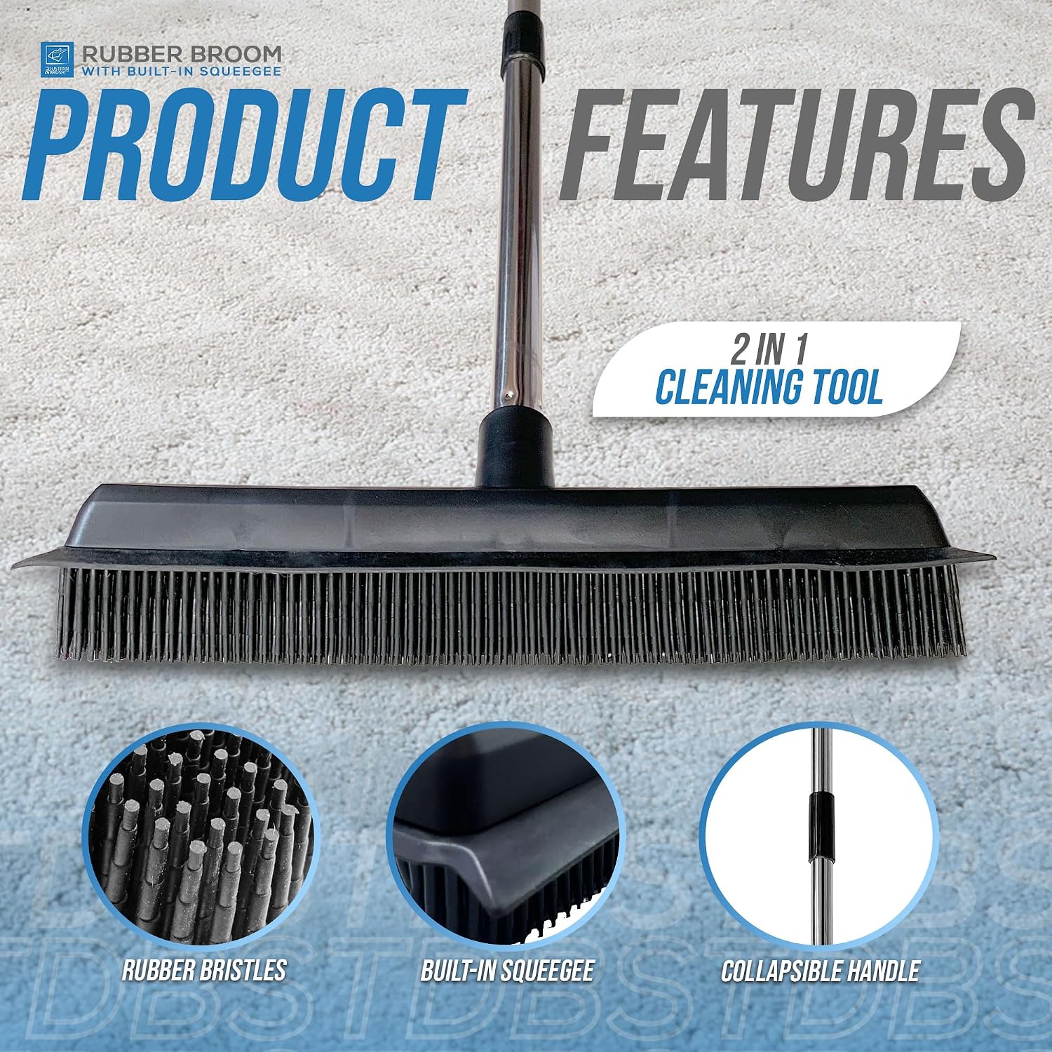 Thumbnail 3 de Rubber Broom Carpet Brush Indoor Floor & Carpet Sweeper with Silicone Bristles and Long Collapsible Handle