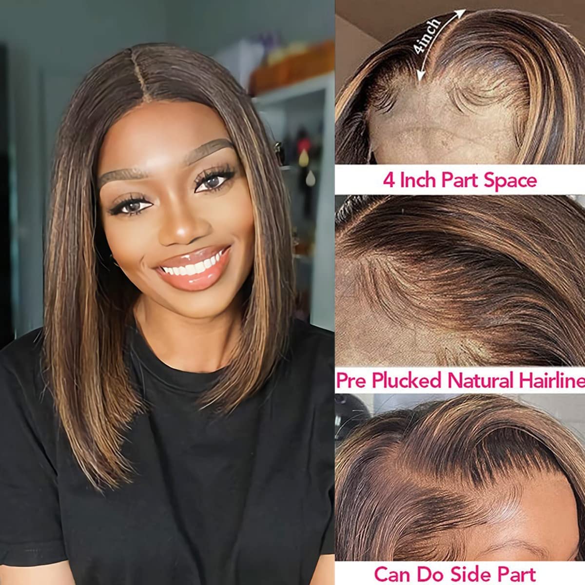 Thumbnail 1 de Colorful Bird Highlight Ombre Lace Front Bob Wig (12 Inch) – 4x4 HD Lace Closure, 150% Density, Brazilian Human Hair