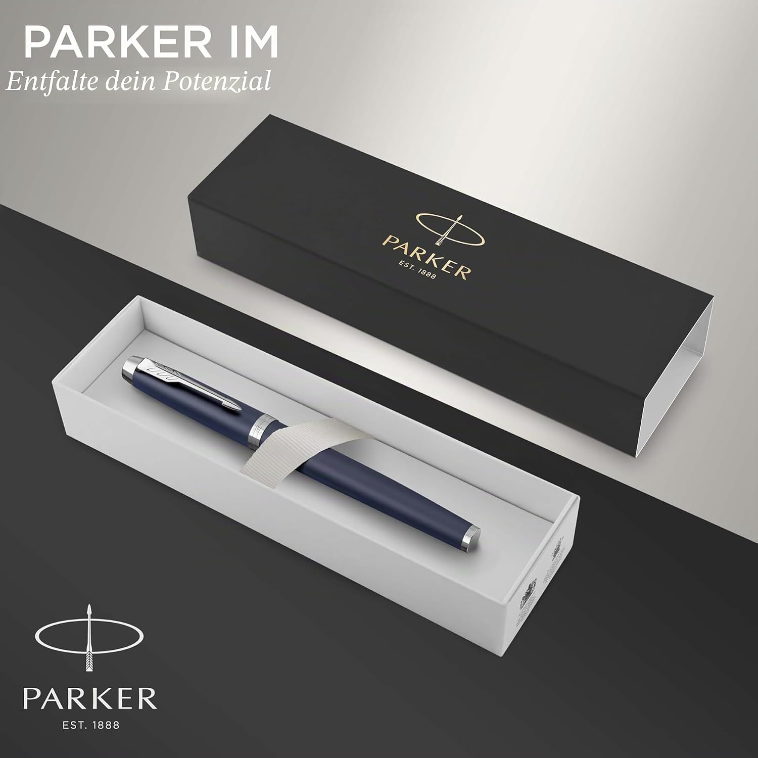 Detalle de Parker IM Füllfederhalter – Matte Blue mit mittlerer Feder und blauer Tinte (Geschenkbox)