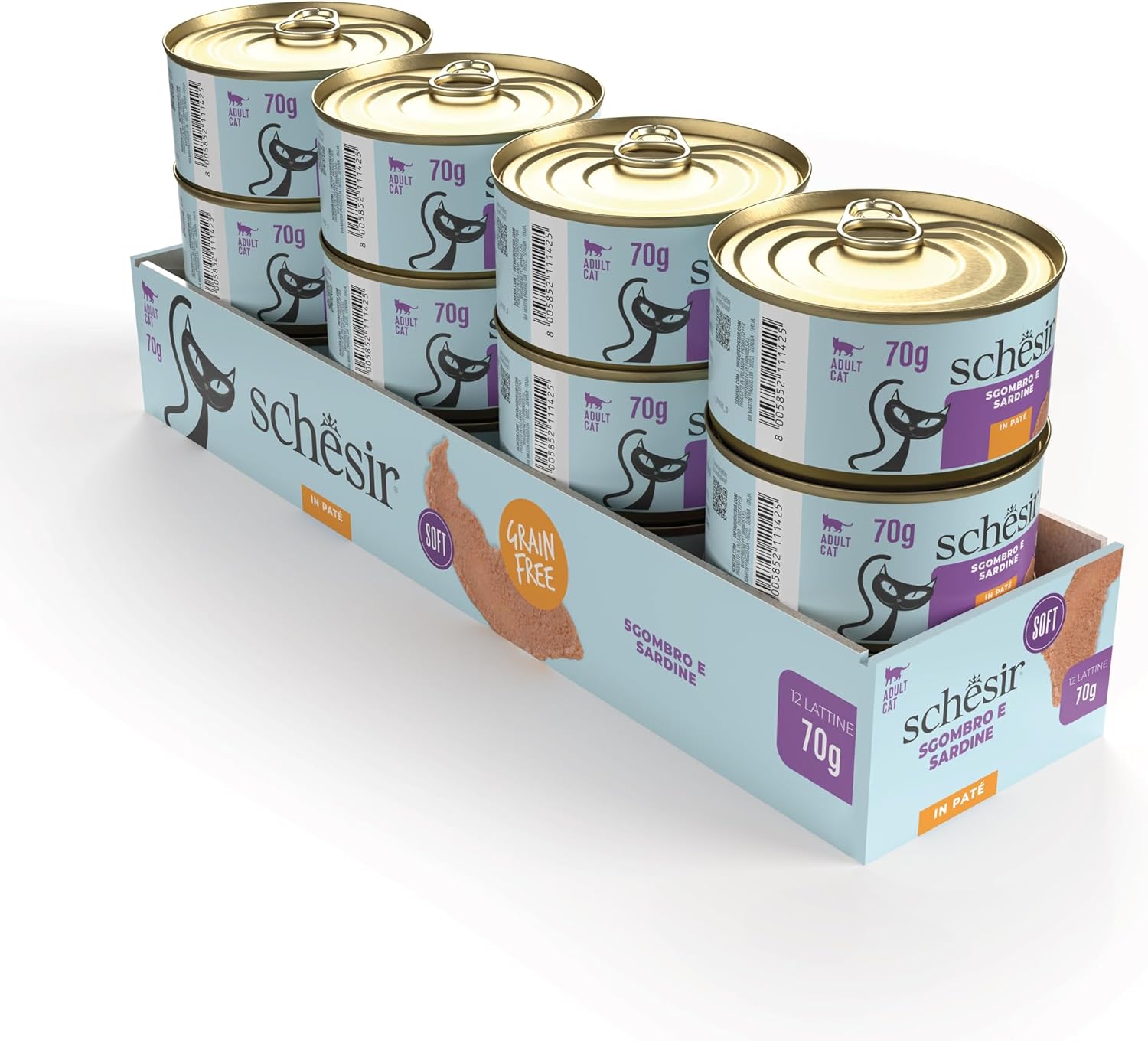 Detalle de Schesir Pâté de Maquereau et Sardines – Aliment Humide pour Chats, Recette Originale, 12 boîtes de 70 g