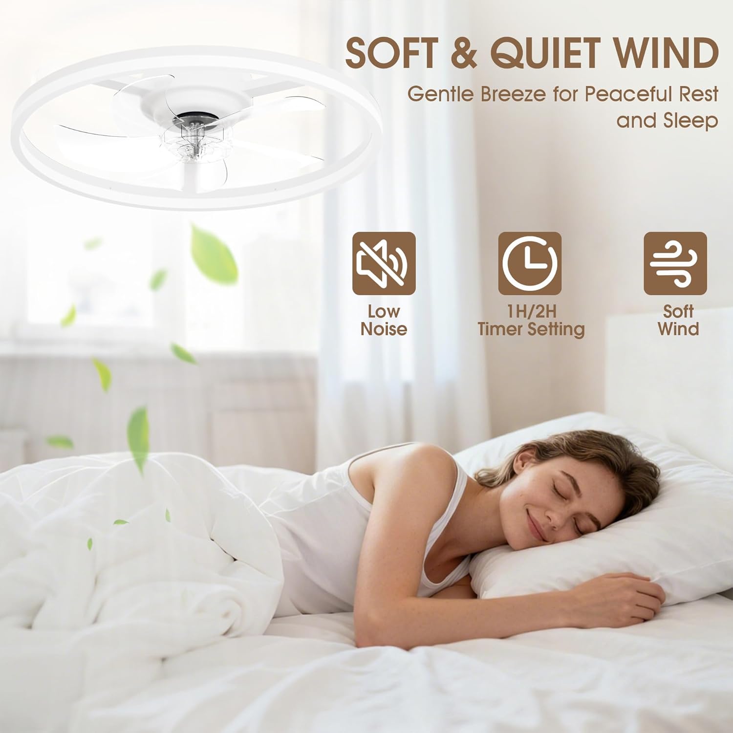 Thumbnail 3 de NIORSUN Ceiling Fan with Lights and Remote (White) – 6 speeds, dimmable 3000K-6500K LED