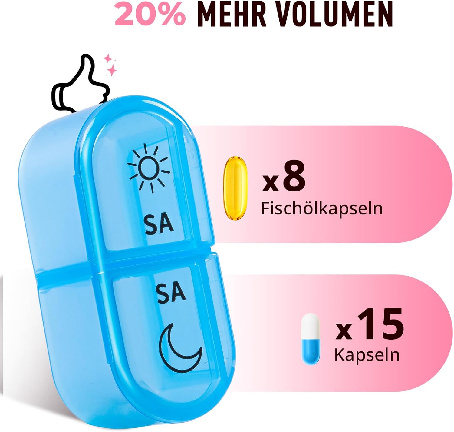 Detalle de Doruimi Tablettenbox 7 Tage Morgens Abends – BPA-frei, kompakt und belastbar in Rosa