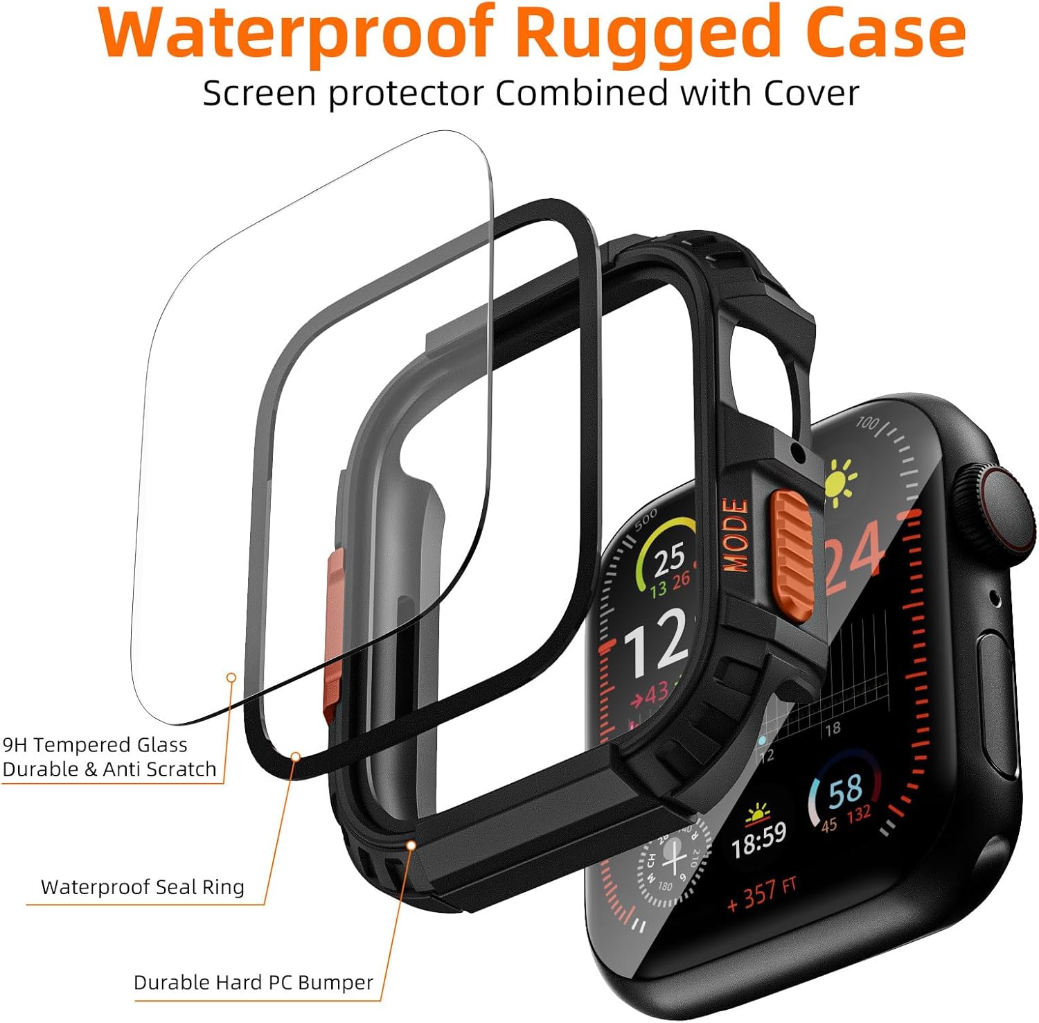 Detalle 2 de Zumyzu Rugged Waterproof Case for Apple Watch 46mm (Series 10/11) with Tempered Glass Screen Protector