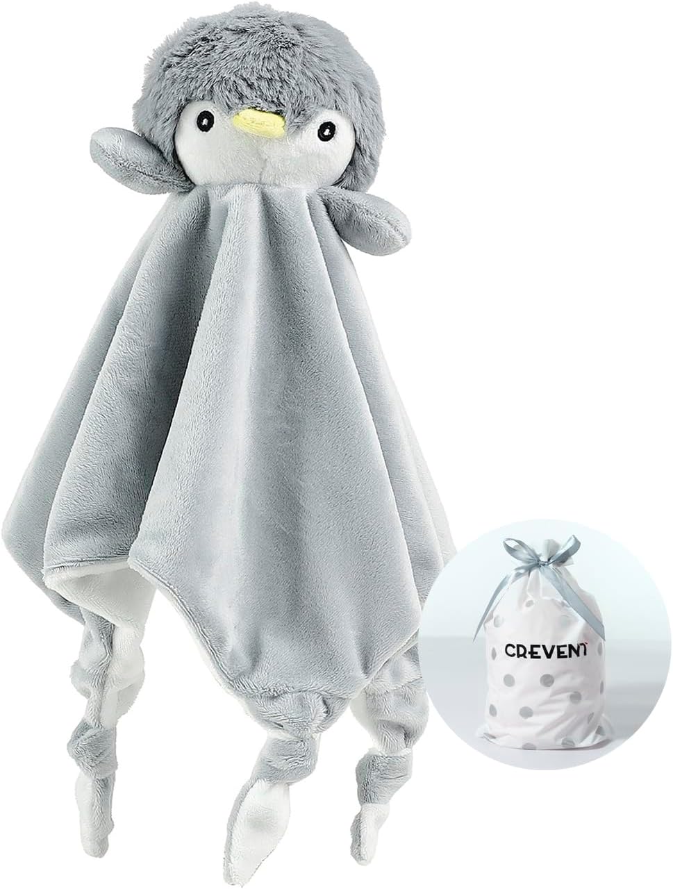 Detalle de CREVENT Cozy Plush Baby Comforter Security Blanket (Penguin), fleece lovey for newborns