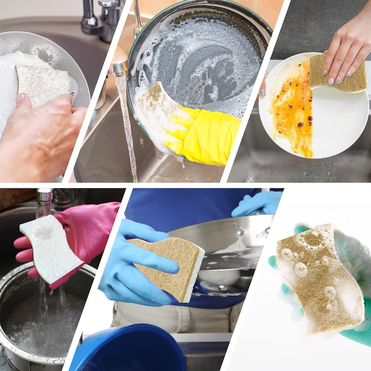 Thumbnail 6 de KICKLEEN 9 Pack Biodegradable Kitchen Sponge: Compostable Cellulose + Coconut Scrubber