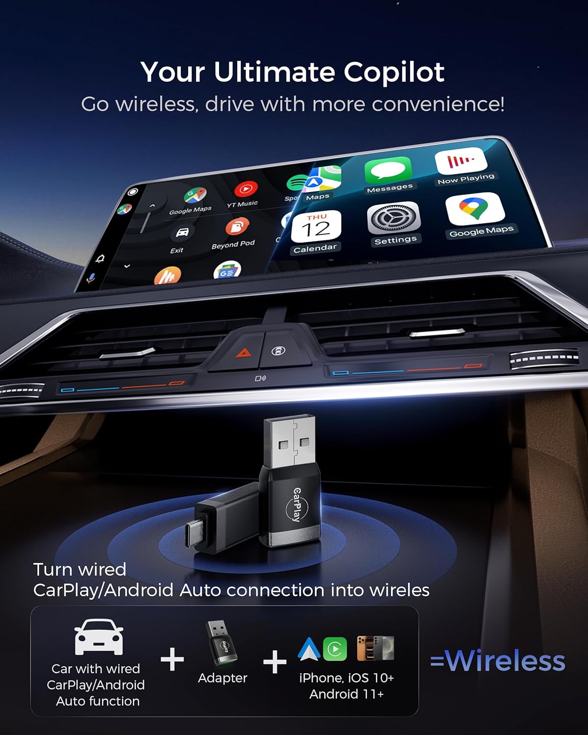 Thumbnail 1 de WityEye Mini CarPlay & Android Auto Wireless Adapter (2026 Advanced) – V5.3 Bluetooth, WiFi 6 Dual Band