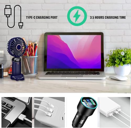 Thumbnail 6 de Jsdoin Ventilador de mano portátil 5 velocidades + carga USB, diseño plegable con pantalla LED (Azul)