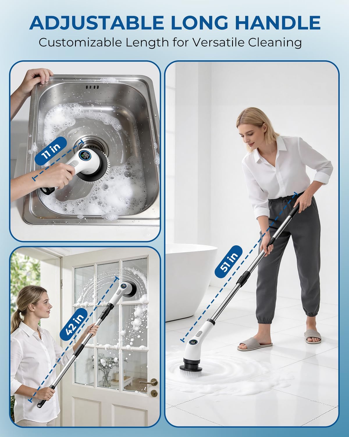 Detalle de Electric Spin Scrubber with Upgraded Battery and 7 Heads — Rechargeable Cordless Deep Cleaning for Bathrooms, Tile, and More