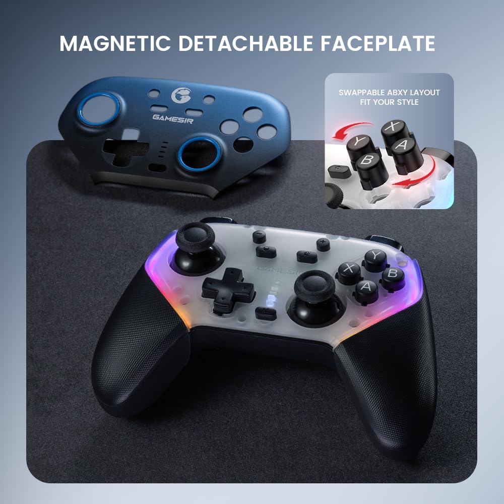 Detalle de GameSir Super Nova kabelloser 1000Hz Controller mit Ladestation – Hall-Effekt-Sticks, verstellbare Trigger, Switch/Switch 2 & PC (Nightfall Blue)