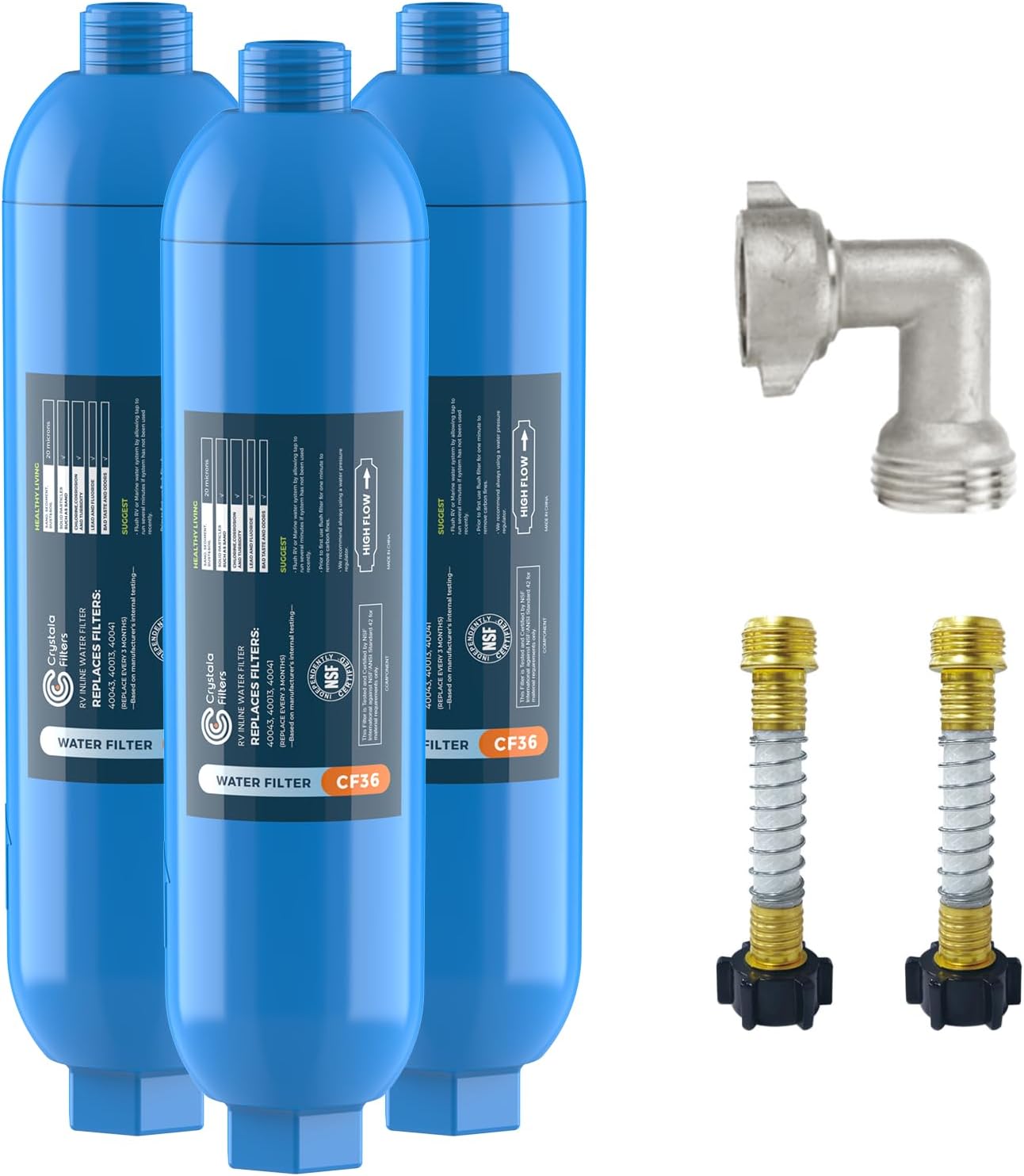 CRYSTALA RV/Camper Inline Water Filter (3-Pack) for Chlorine, Odors & Sediment