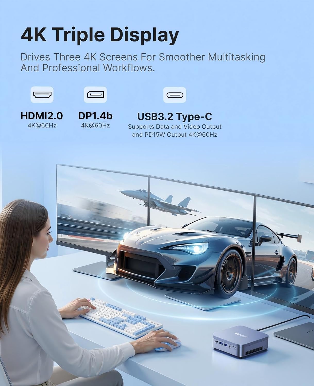 Detalle de ACEMAGIC M5 Mini PC: Intel i5-14500HX, 32 GB RAM, 1 TB NVMe – kompaktleistung mit Windows 11 Pro