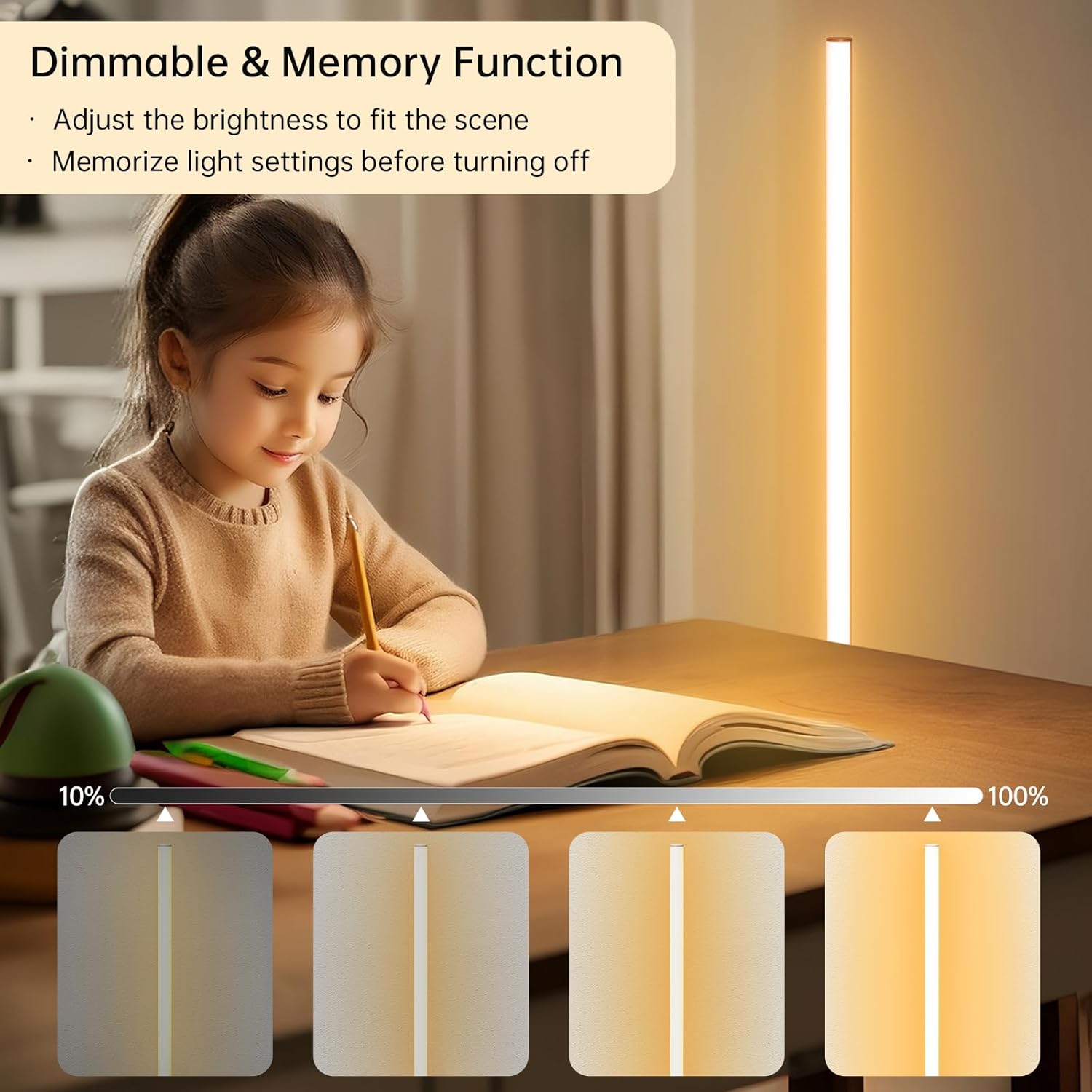 Detalle de Hzitcigm LED Stehlampe Wohnzimmer – Dimmbare Stehleuchte mit Farbtemperaturen 2700K–6500K, Memory-Funktion, Fernbedienung, 147 cm