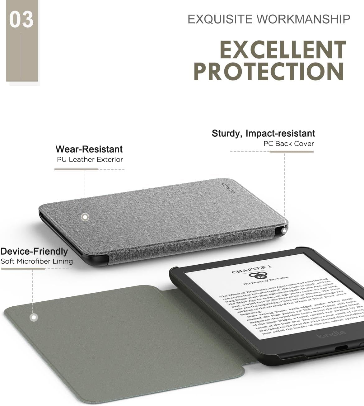 Detalle de MoKo Kindle Basic 11th Gen Case, Denim Gray, Slim with Auto Wake/Sleep