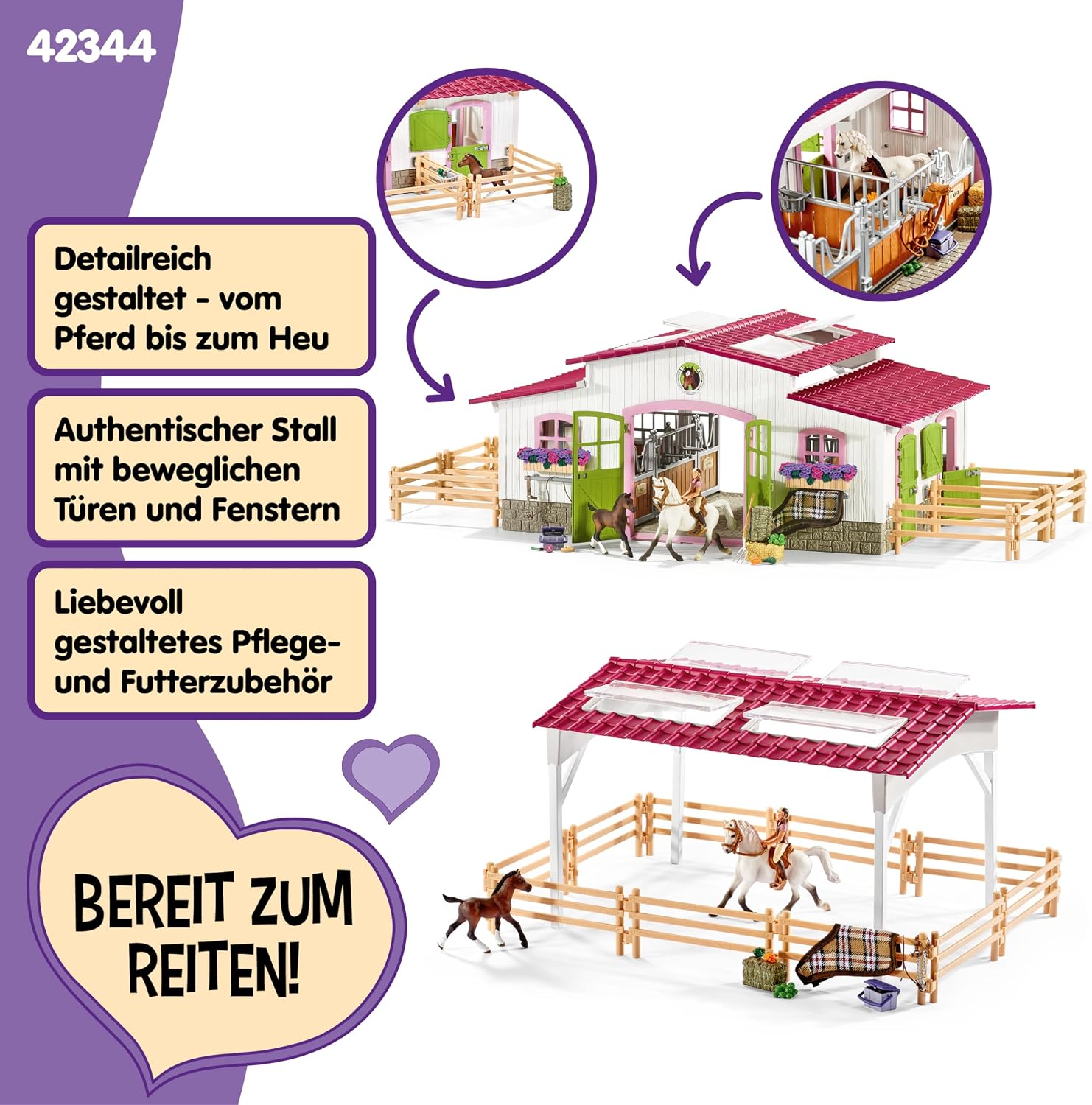 Thumbnail 2 de Schleich Horse Club Reiterhof mit Reiterin und Pferden 42344 97 Teile