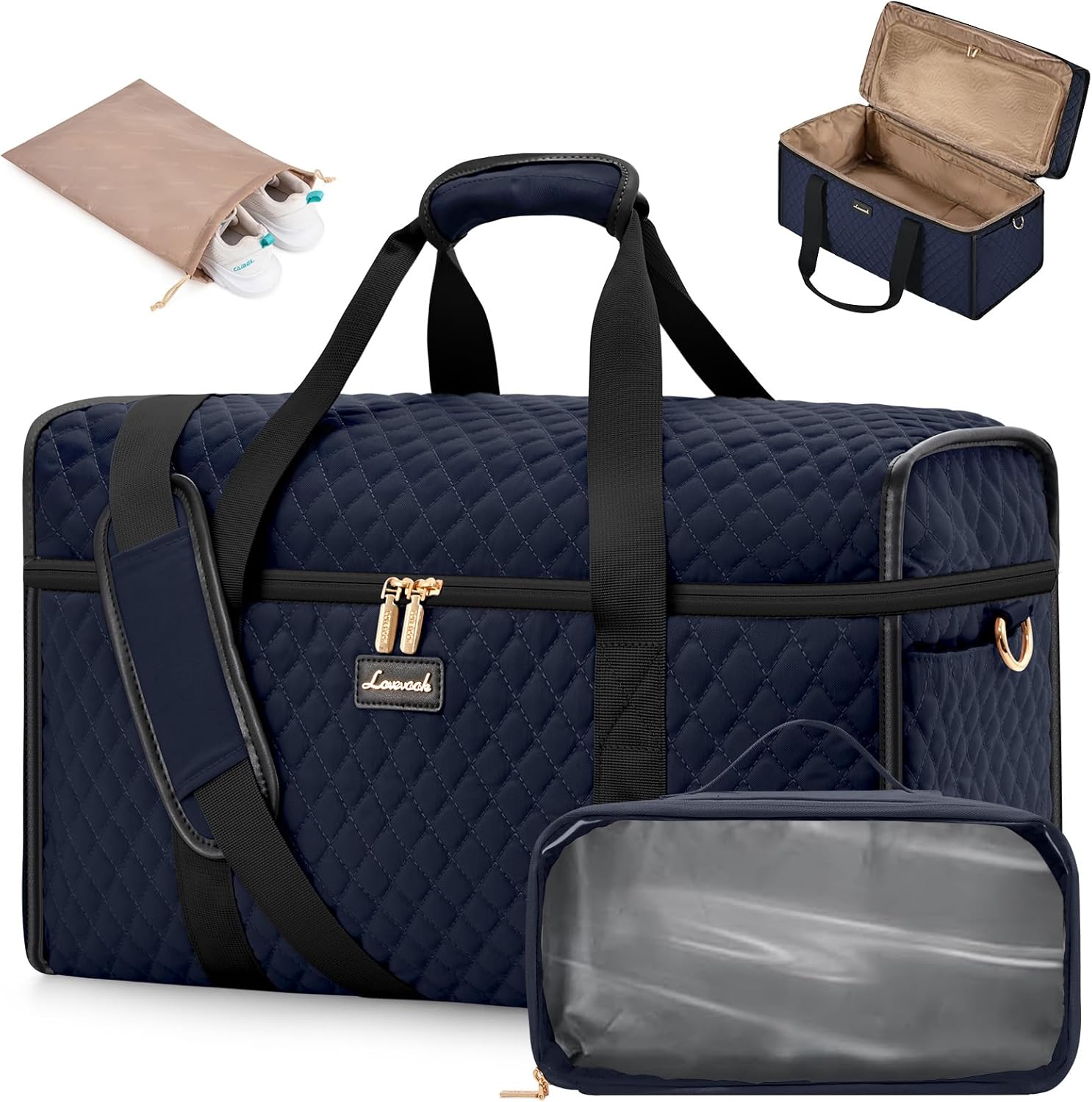 Detalle de LOVEVOOK 53 x 24 x 32cm Travel Bags for Women – 180° opening maternity duffel & cabin holdall with shoe pocket