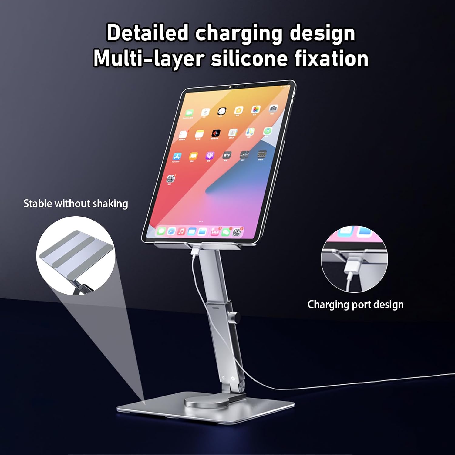 Thumbnail 3 de iPad Tablet Ständer (Höhenverstellbar, 360° drehbar) aus Aluminium – faltbarer Schreibtischhalter für iPad Pro & iPad Air