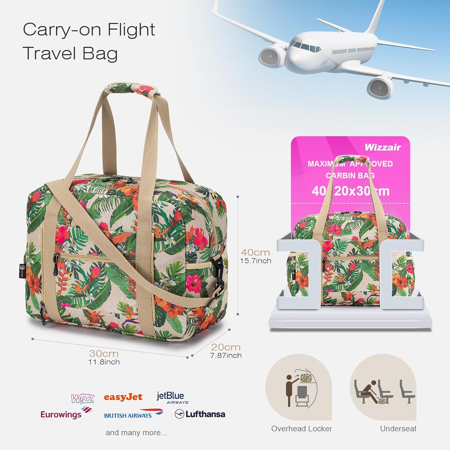 Thumbnail 1 de SPAHER Travel Duffle 25L Cabin Luggage 40x30x20 cm – Foldable Under-seat Holdall