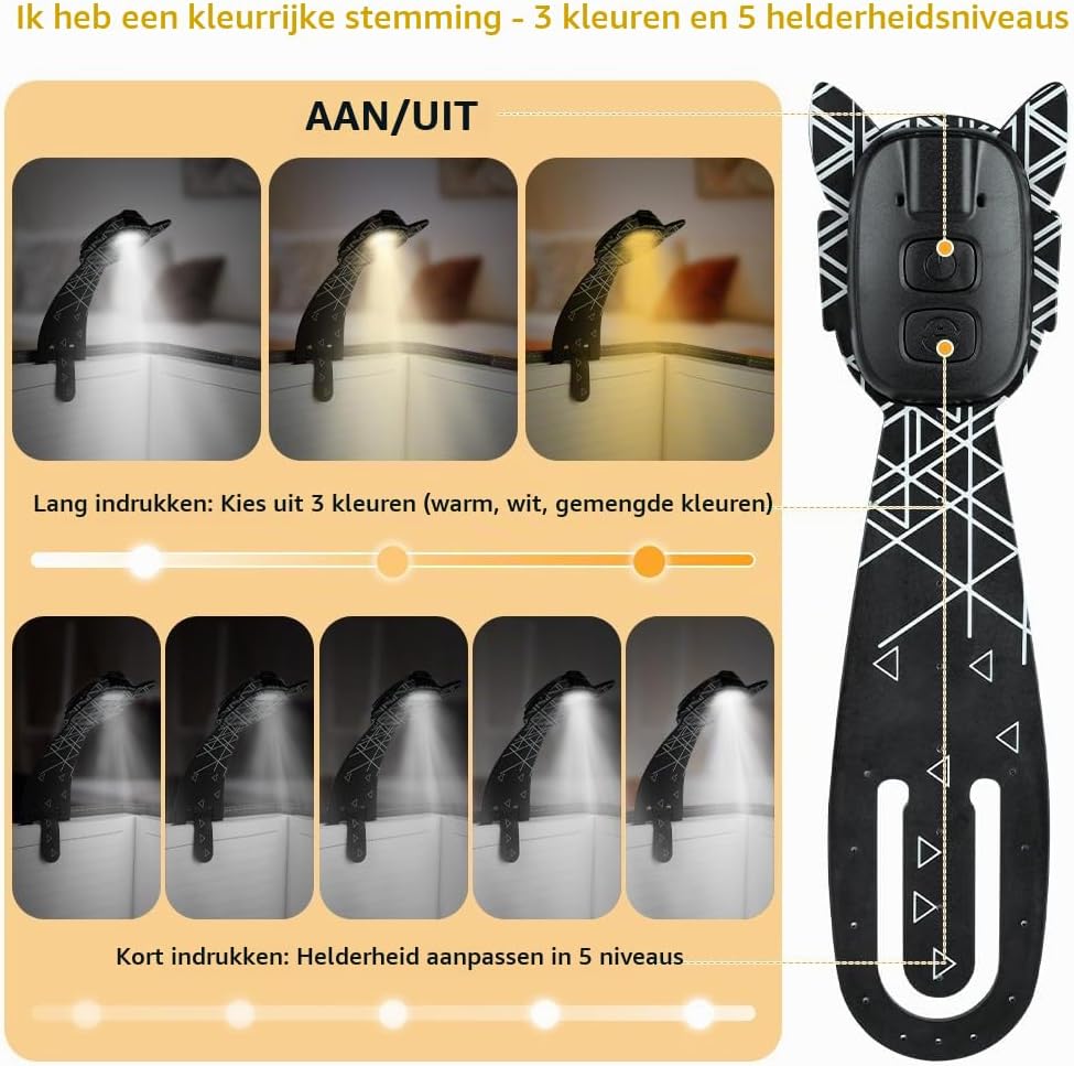 Thumbnail 3 de OSDUE P-SQYDDDA250825-FBA LED-leeslamp met bladwijzerclip, 3 lichtkleuren