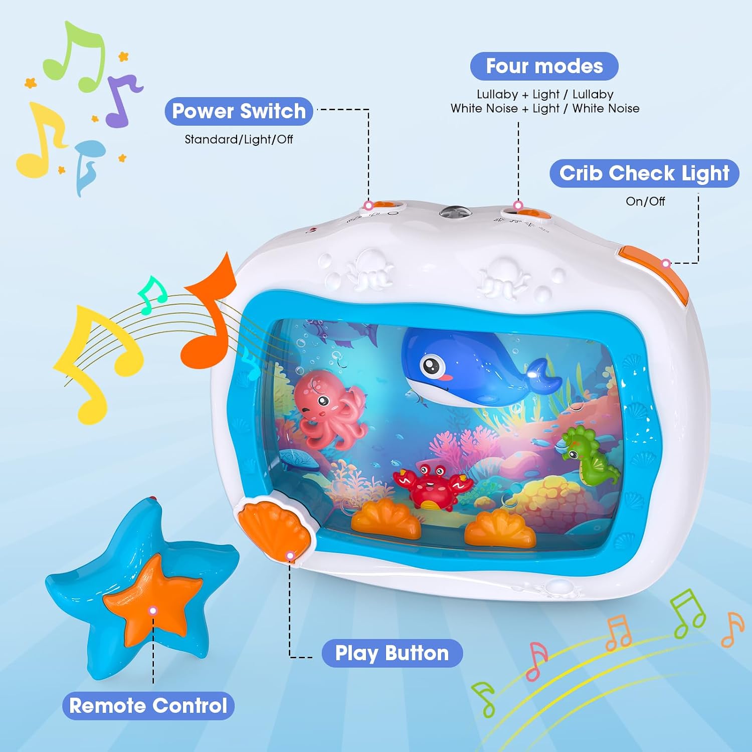 Detalle 1 de Cheffun CHF-001 Baby Sleep Soother with Moving Sea Animals, Light & Sound