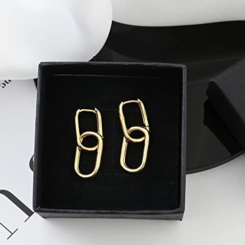Thumbnail 7 de Weviway 925 Sterling Silver Double Ring Oval Huggie Hoop Earrings – Gold Plated, Hypoallergenic for Sensitive Ears