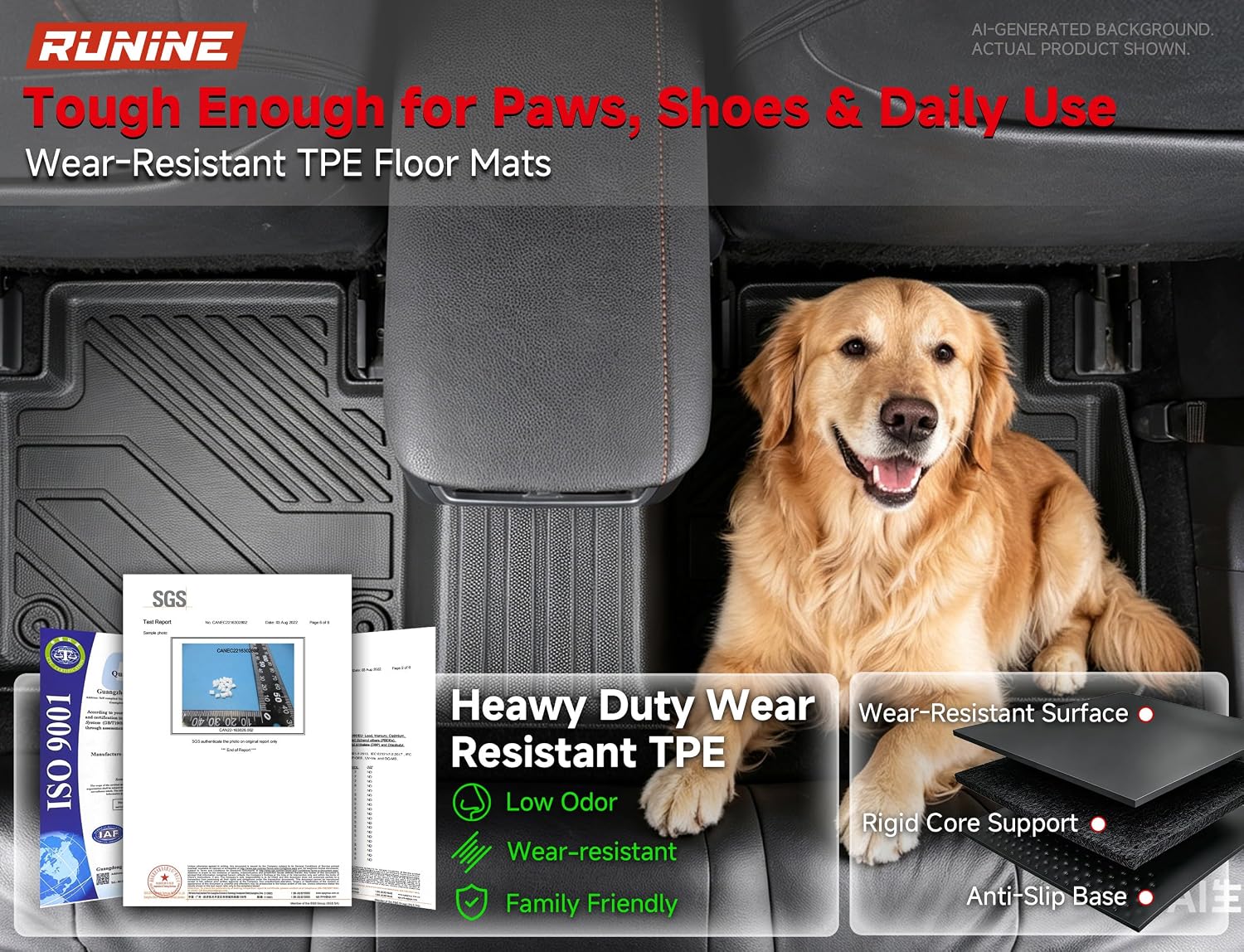 Thumbnail 5 de Runine Floor Mats for Toyota Camry (2018–2024) – All-Weather 5-Piece Set (Not for Hybrid or AWD)