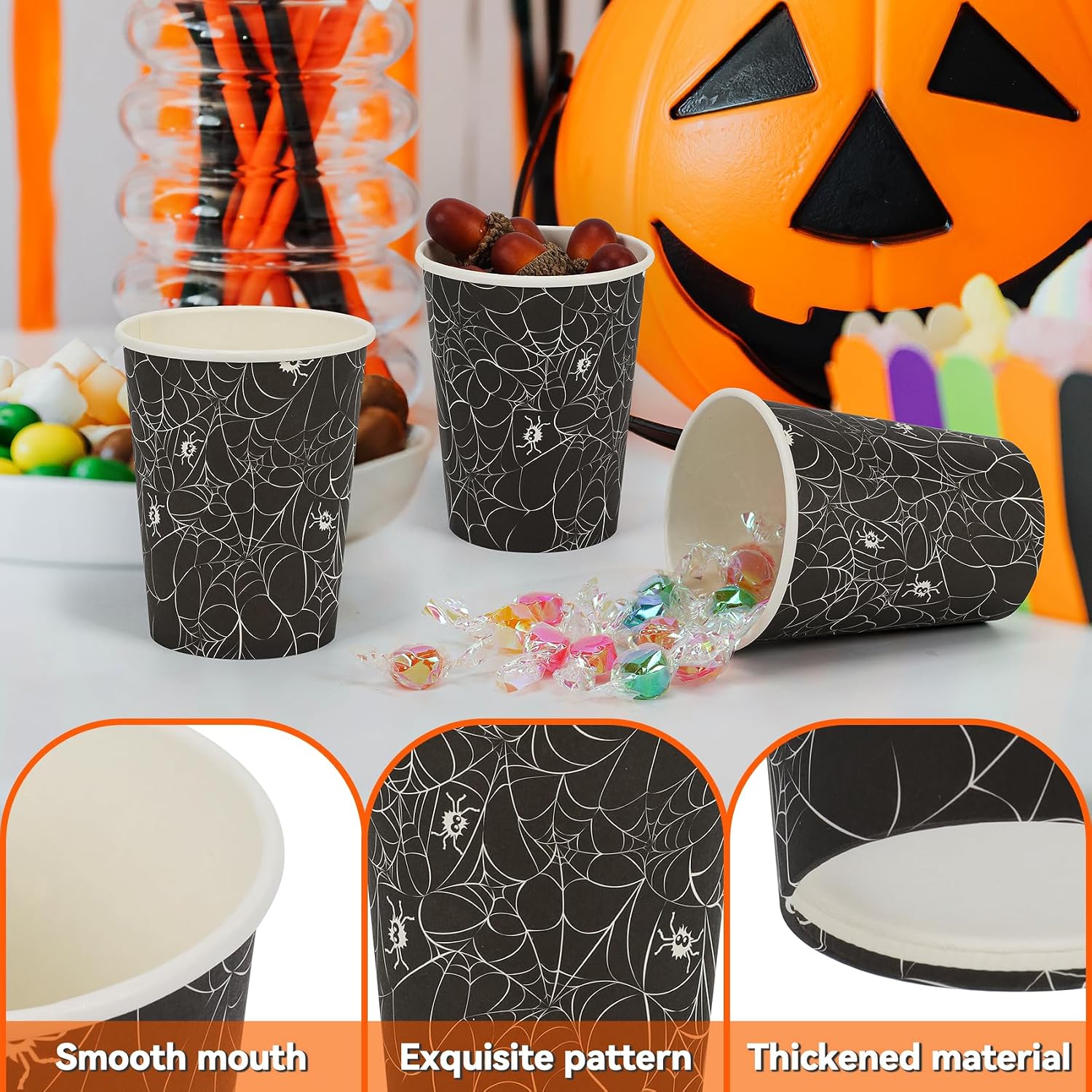 Detalle 2 de ATFUNSHOP ATTZ-000486 Halloween Paper Cups, 9 oz Spiderweb Design, 30 Count