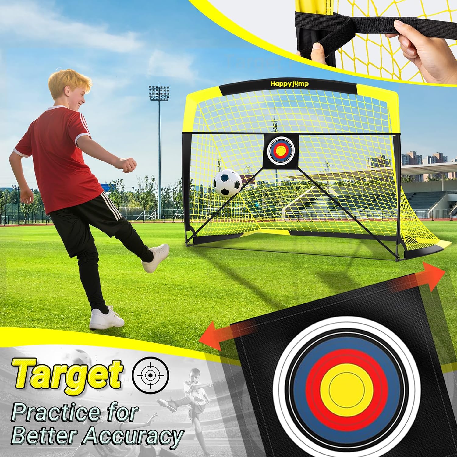 Detalle de Happy Jump Buts de Football Pop-Up Pliable – Kit 2 buts 213 x 152 cm + accessoires