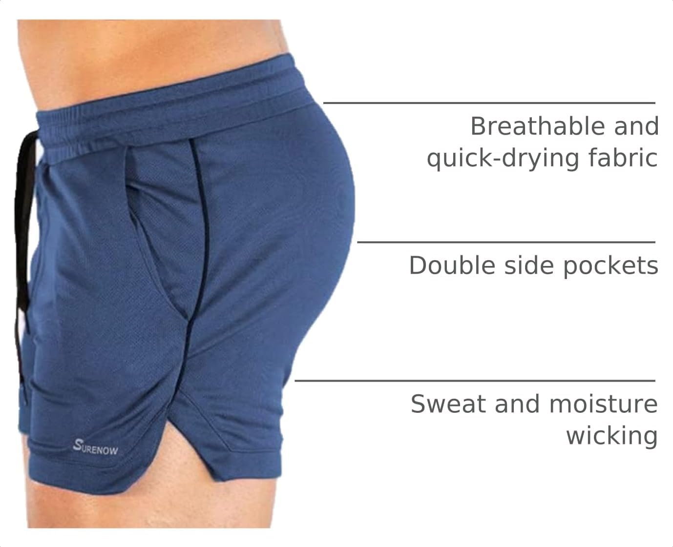 Detalle de Surenow 3-Pack Men’s Running/Gym Shorts (3 Inch) with Pockets