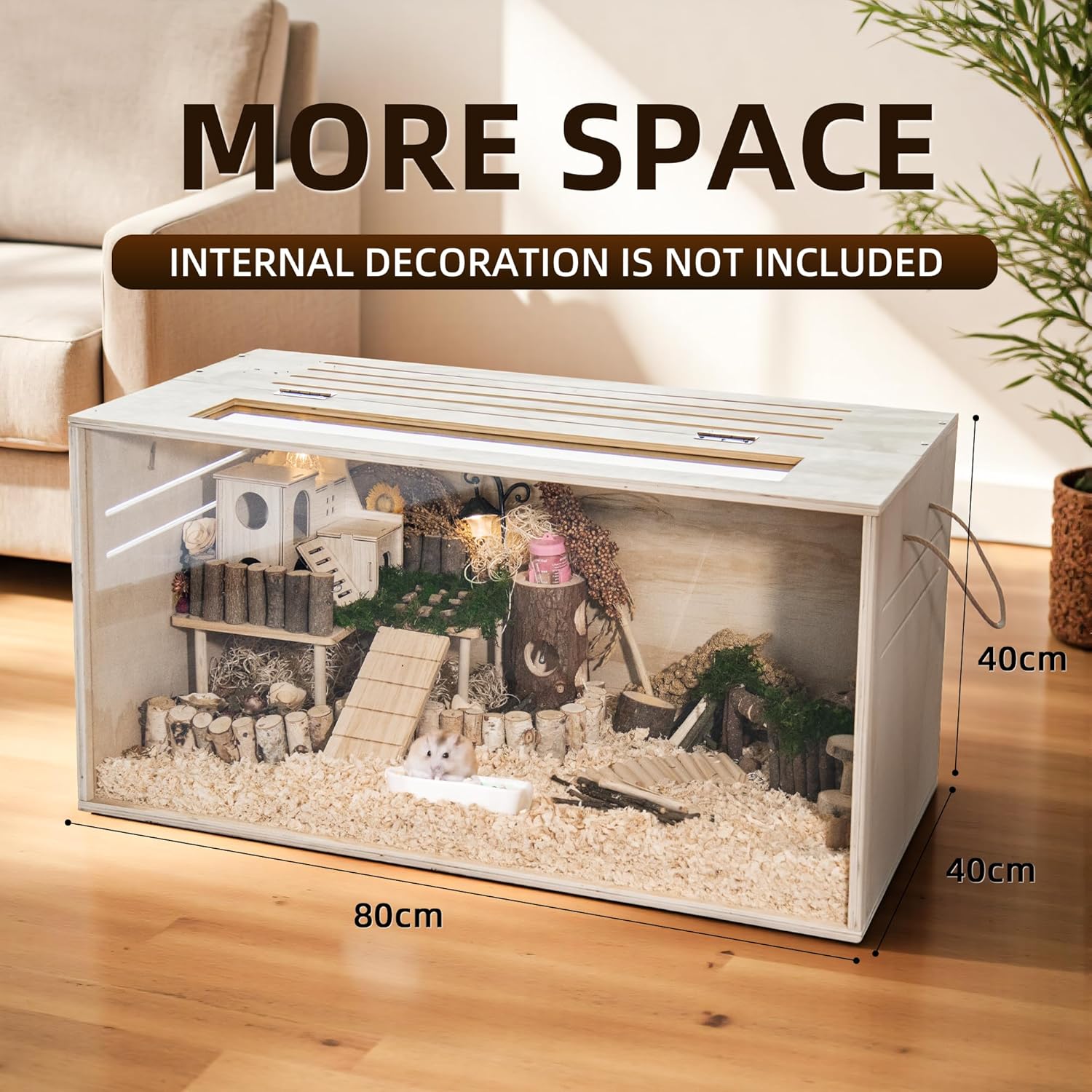 Detalle de Hamster Cage Chewproof: 80cm Wooden Cage for Small Animals with Openable Top and Easy View Acrylic Panels