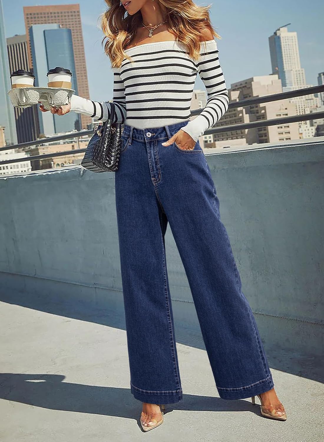 Thumbnail 4 de DOKOTOO Women’s Casual High-Waisted Stretch Button Wide-Leg Jeans with Pockets