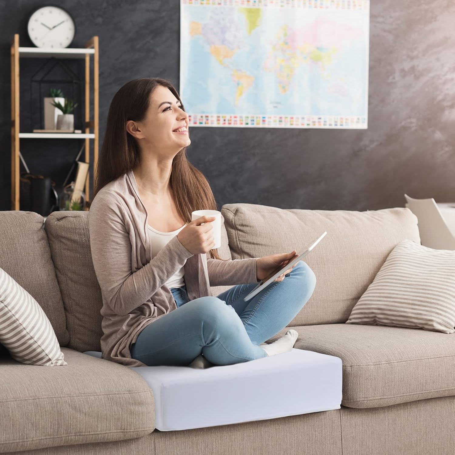 Detalle de HOMBYS foam cushion Sofa Insert, 24 x 24 x 6 Inches, Firm, Removable Cover