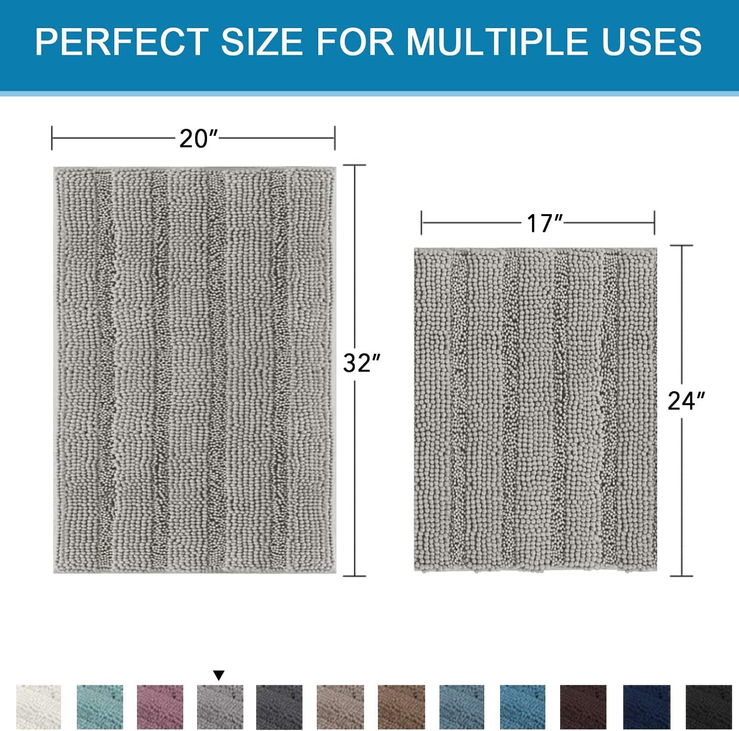 Detalle 2 de Non Slip Thick Shaggy Chenille Bathroom Rug Set, 2 pcs