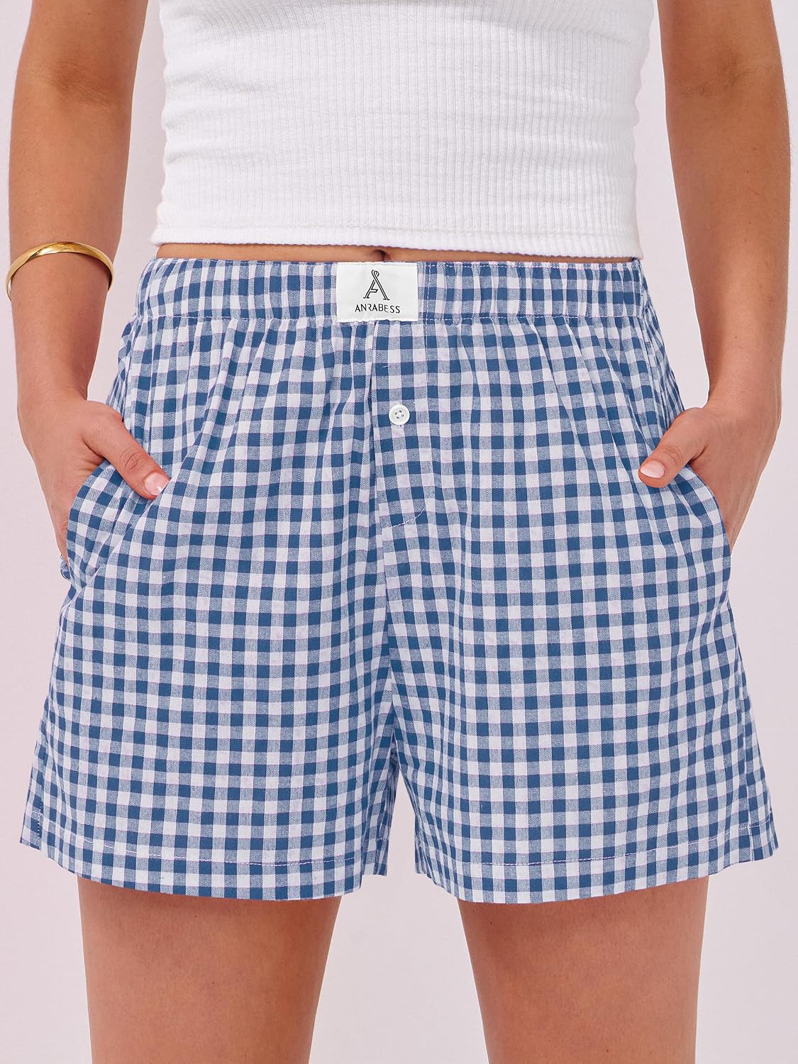 Detalle de ANRABESS Women's Gingham Boxer Shorts for Summer 2026