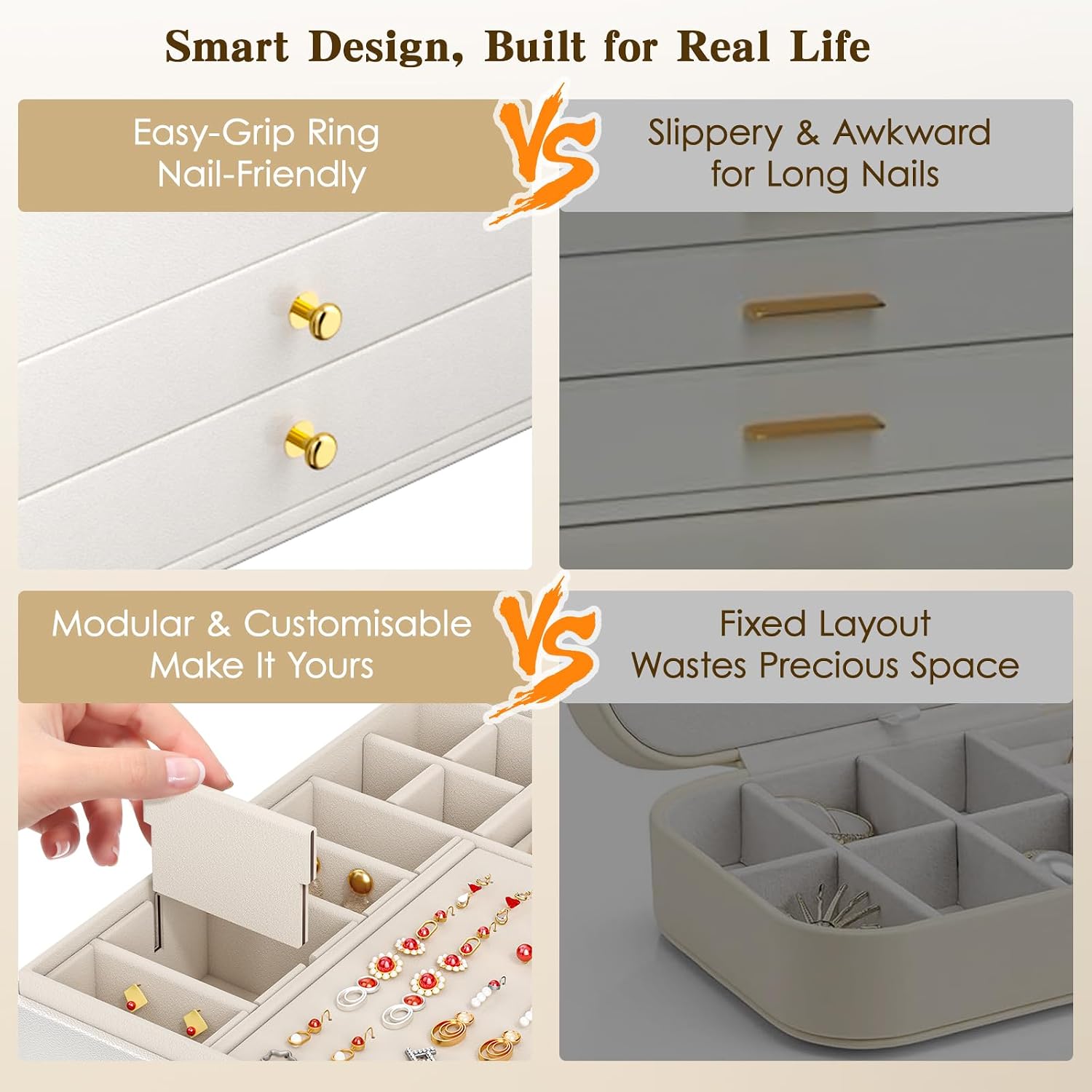 Thumbnail 6 de OrderlyGo Large Jewellery Box: 3-Tier, 2 Drawers Jewellery Organiser in Cloud White