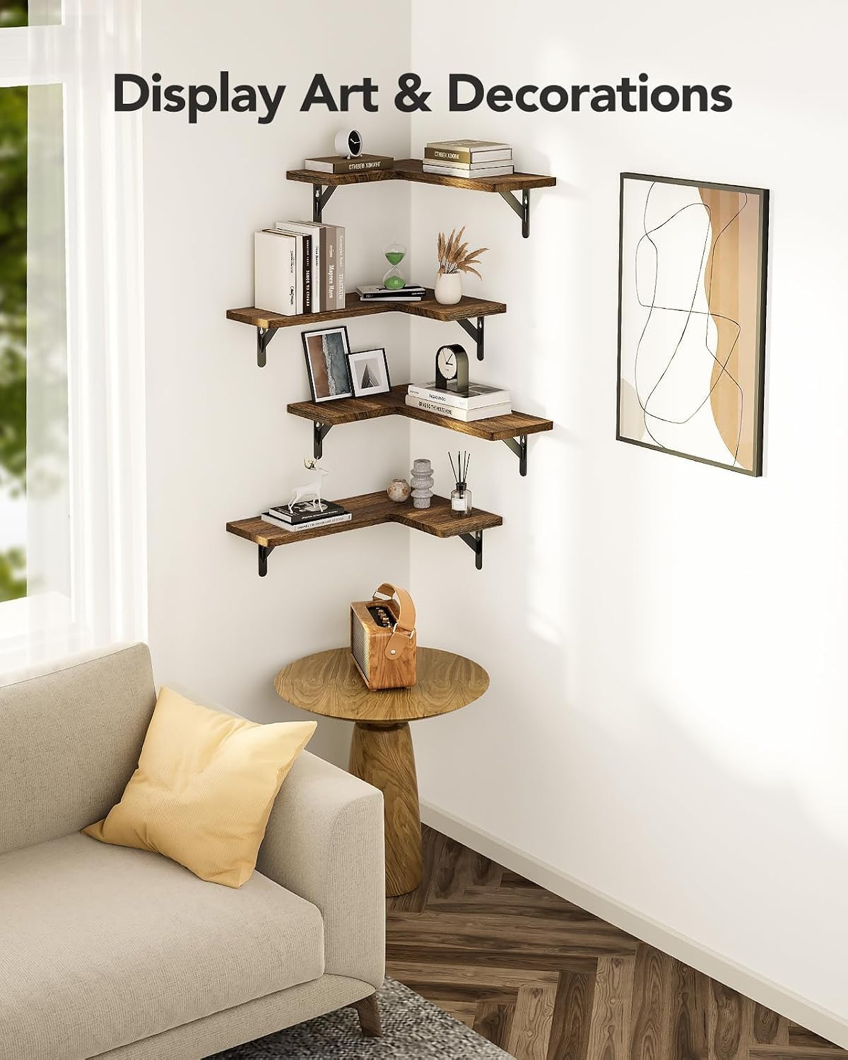 Detalle de AMADA Corner Floating Shelves, Paulownia Wood