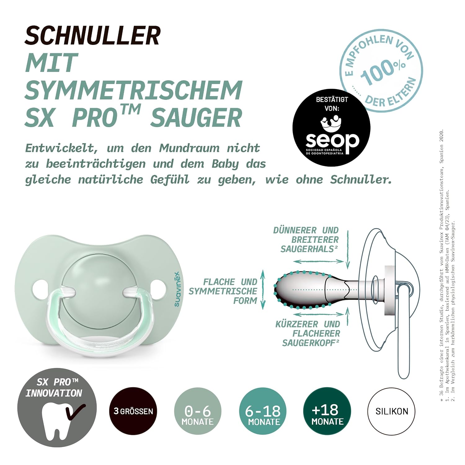 Thumbnail 4 de Suavinex 2er-Pack Schnuller SX Pro Silikon 0–6 Monate, symmetrisch, beige Wild&Free
