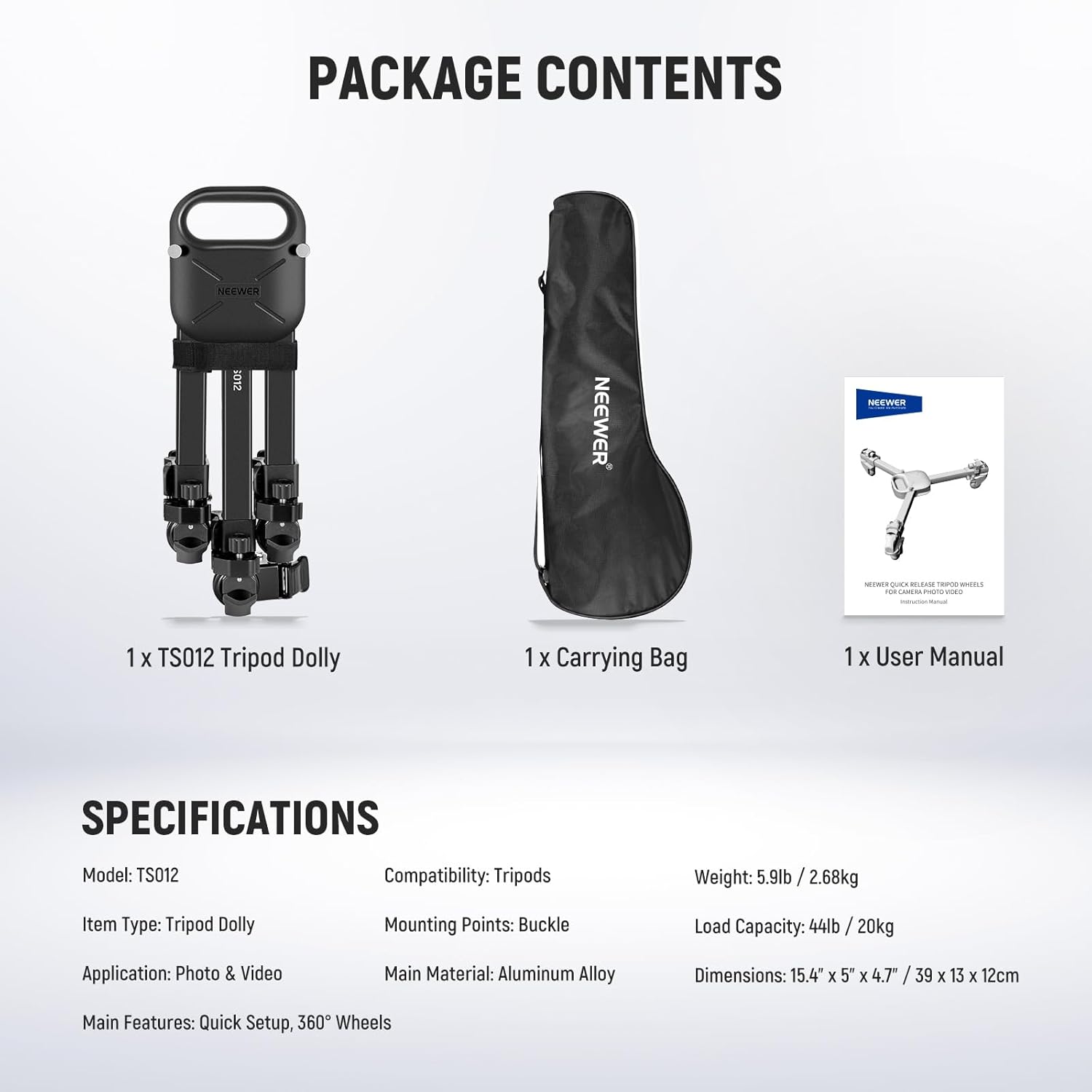 Thumbnail 6 de Neewer TS012 Photography Tripod Dolly with 3" Rubber Wheels, Quick Lock Release and Telescopic Legs