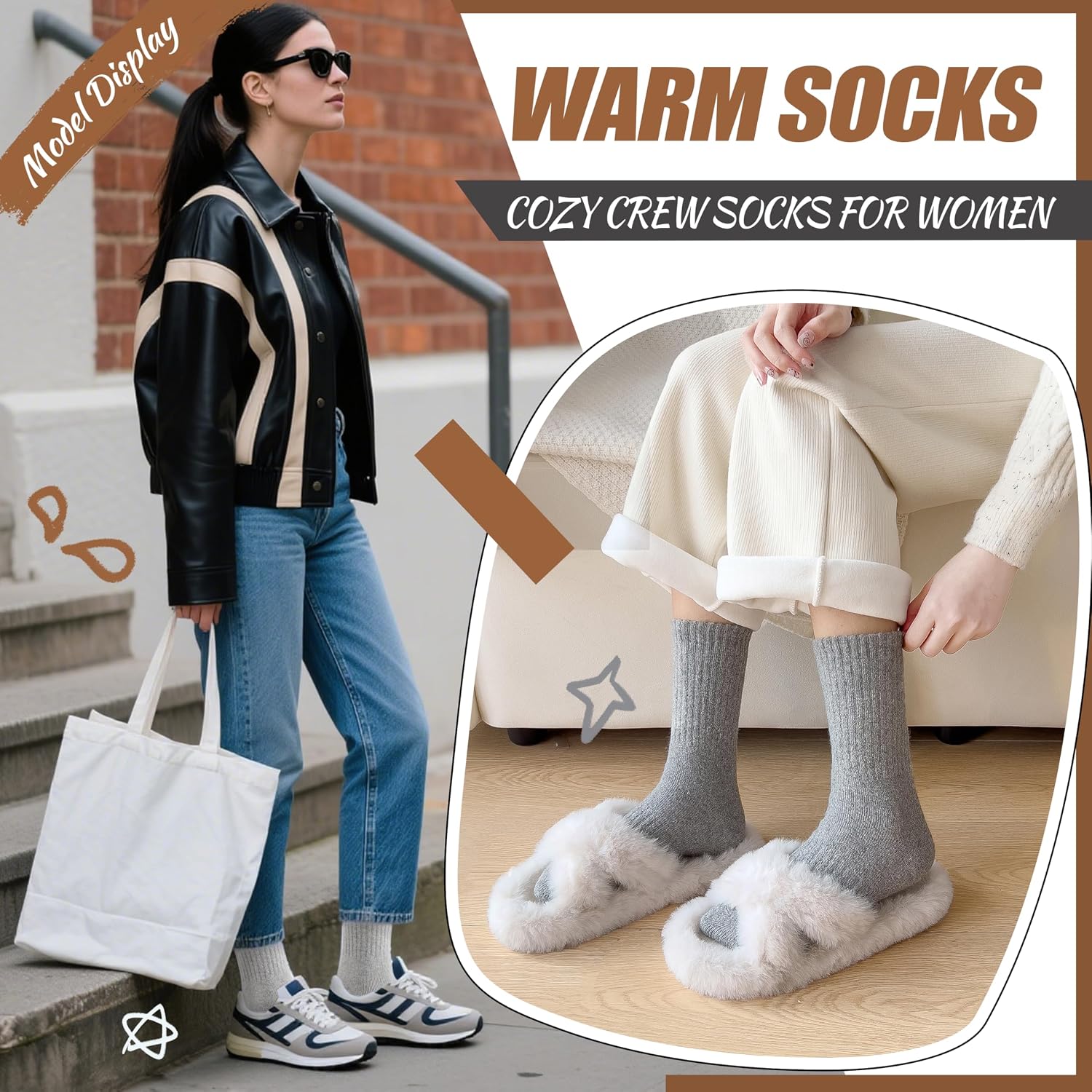 Thumbnail 4 de EBMORE Women's Merino Wool Thermal Socks 5 Pairs