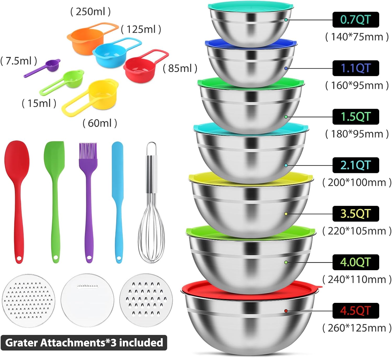 Detalle 2 de ENVTEK Mixing Bowls 7-Piece 4.5QT 🥣